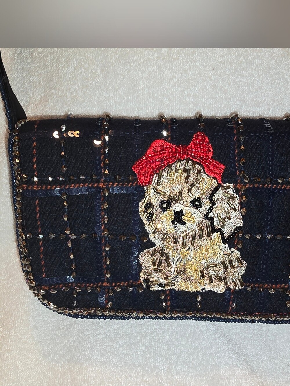 T.J. Maxx Beaded Yorkshire Terrier Plaid Purse Crossbody Bag NWT